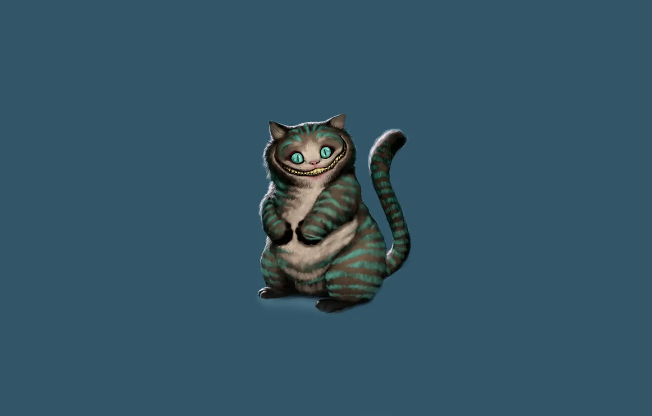 Photo wallpaper minimalism, art, Alice in Wonderland, sitting, blue background, Cheshire Cat, Cheshire Cat, Alice’s Adventures in …