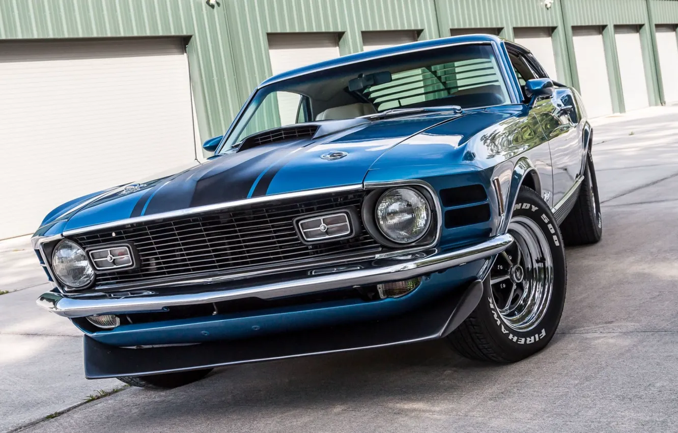 Photo wallpaper Ford Mustang, Blue, 1970, Fastback, Mach 1