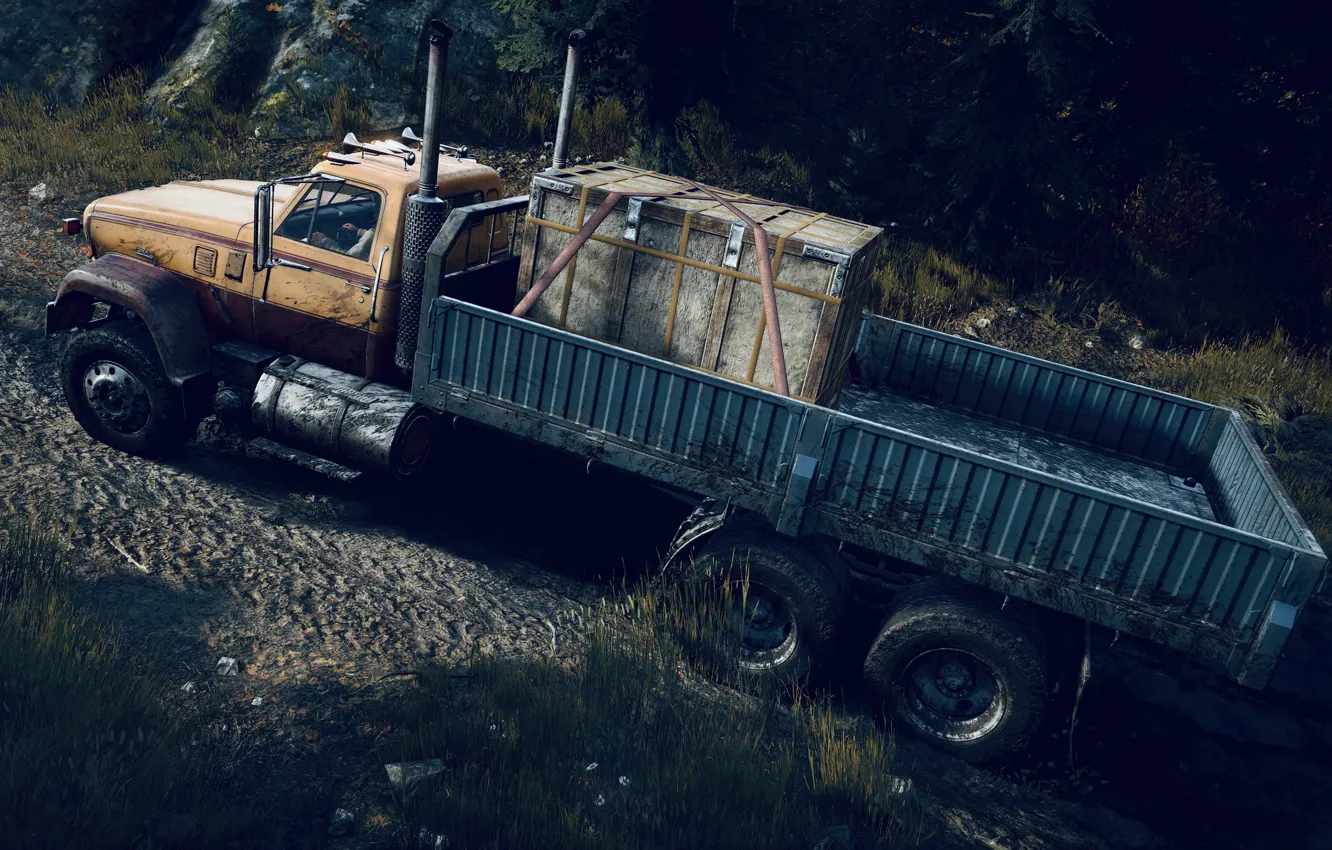 Photo wallpaper HDR, game, rocks, truck, Michigan, mud, UHD, freight