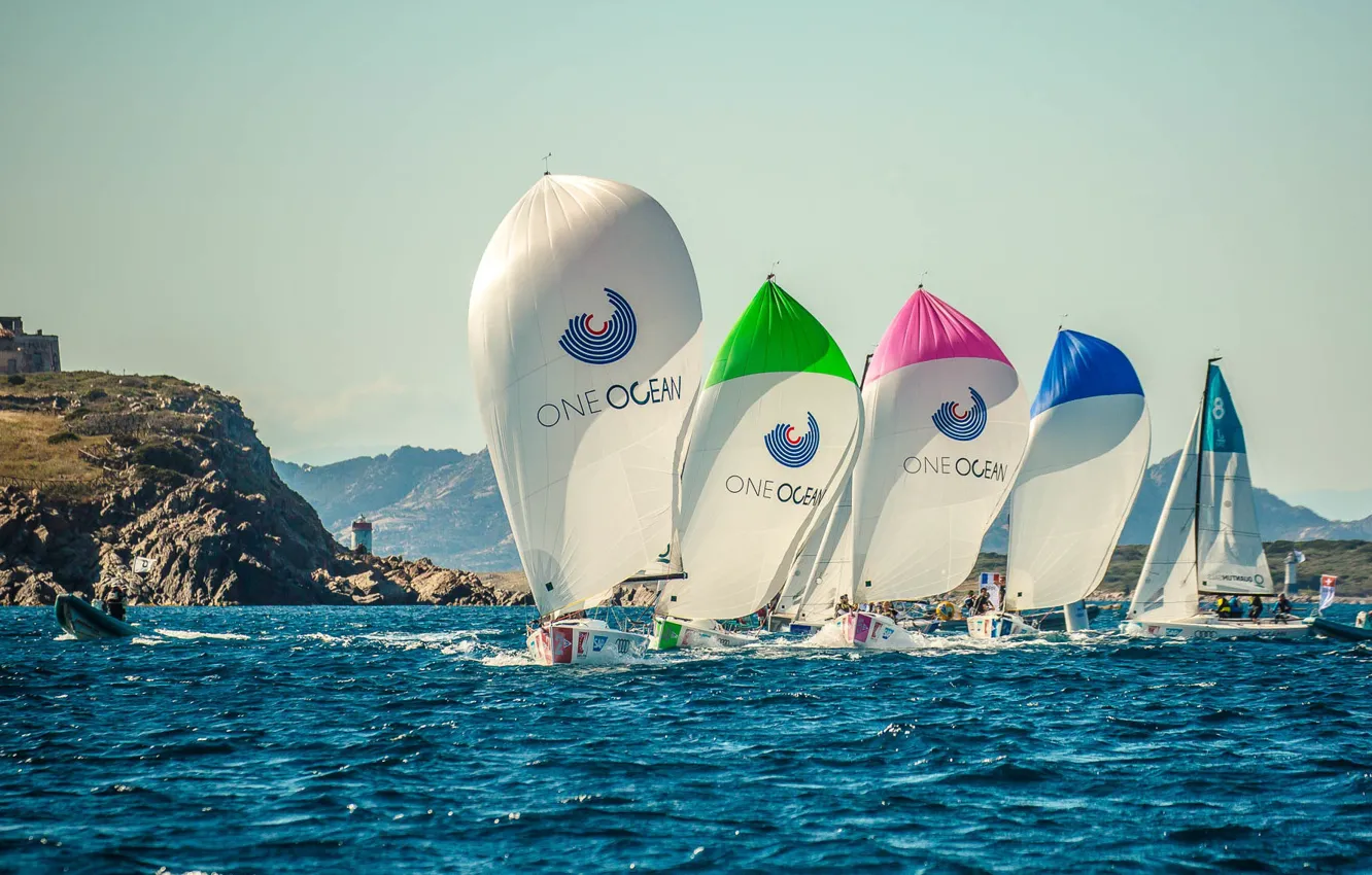 Photo wallpaper sea, coast, sport, yachts, sails, regatta, One Ocean SAILING Champions, perfect weather for day