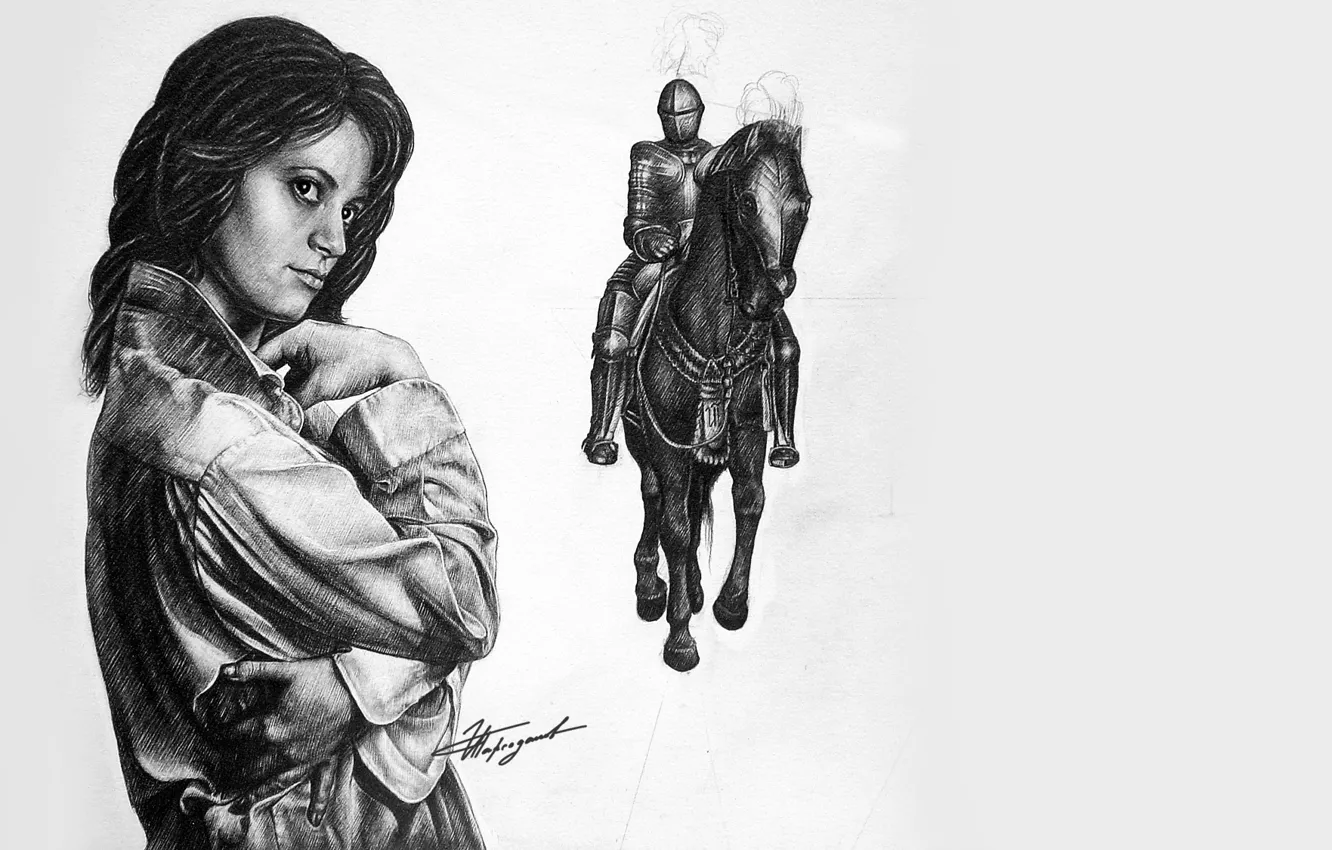 Photo wallpaper girl, graphics, Figure, armor, rider, knight, Parsadanov