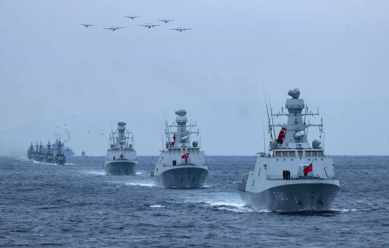 Photo wallpaper aviation, ship, exercises, Turkish Navy