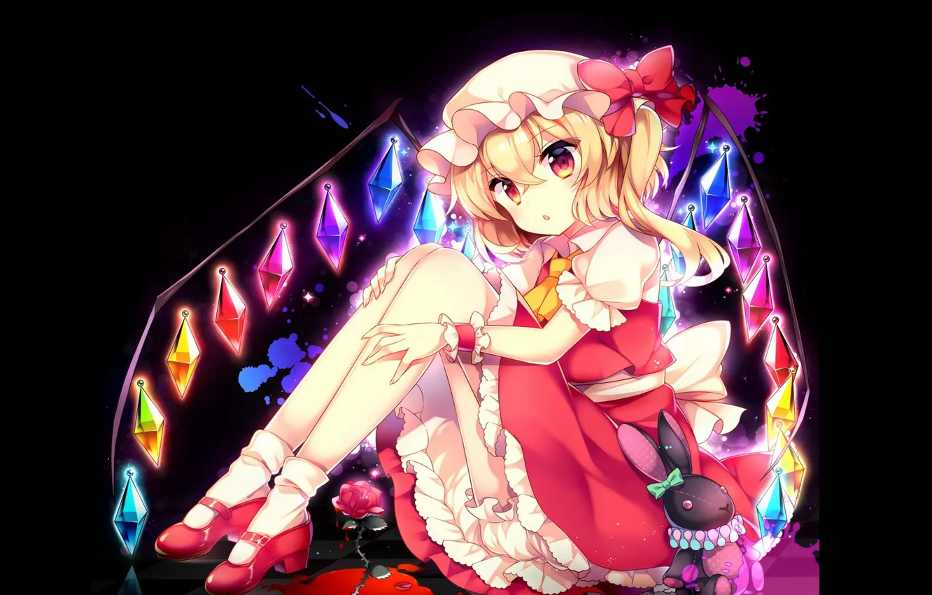 Photo wallpaper darkness, art, vampire, Touhou Project, a pool of blood, Flandre Scarlet, project East, black rabbit