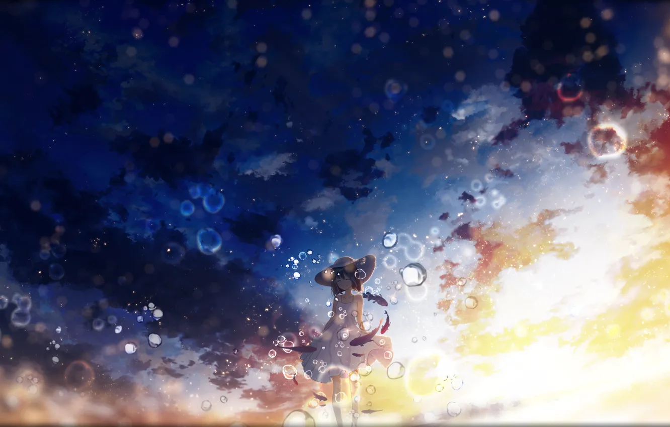 Photo wallpaper the sky, girl, drops, sunset, Y_Y