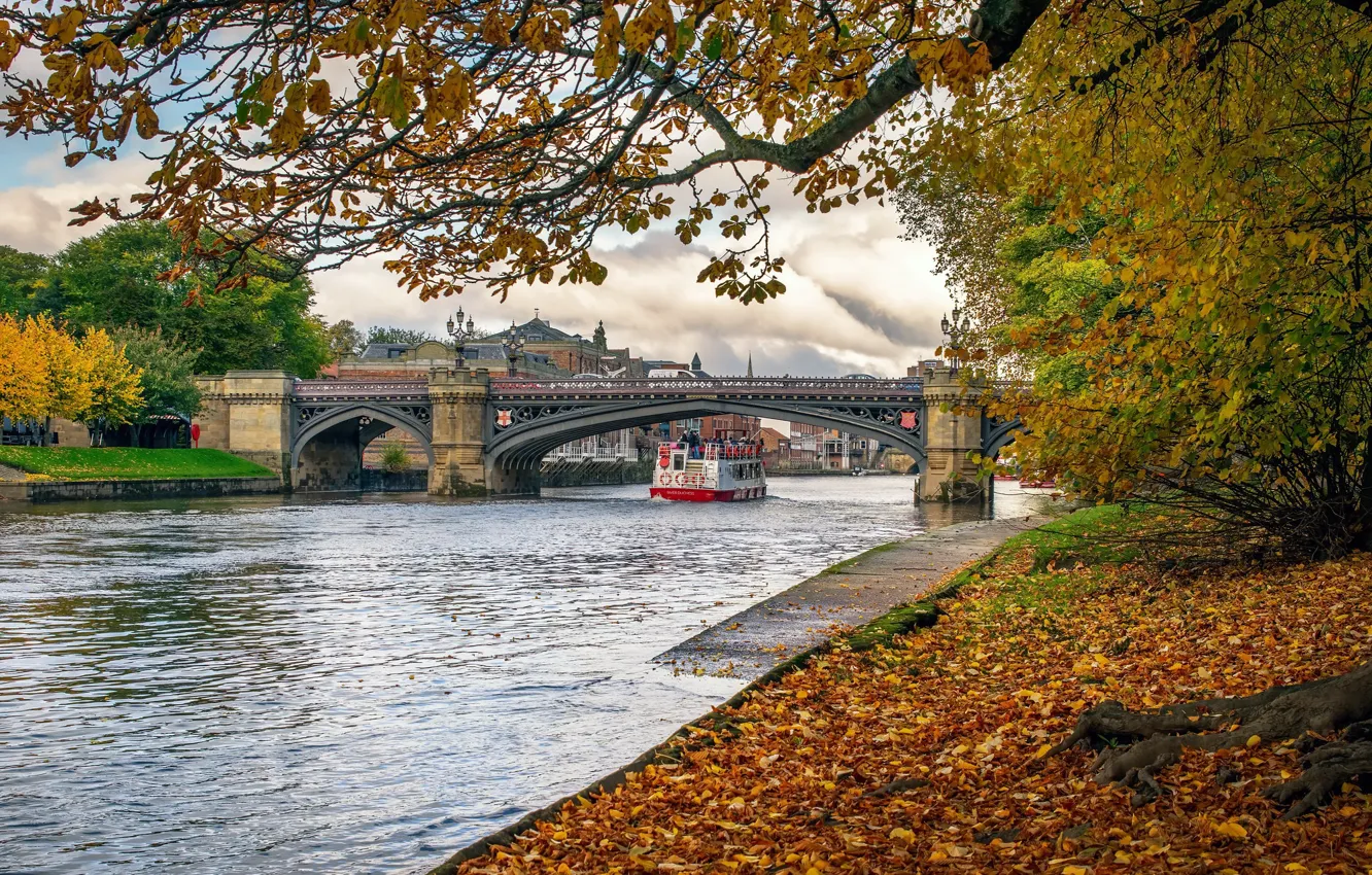 Photo wallpaper river, bridge, autumn, York, Skeldergate, Ouse