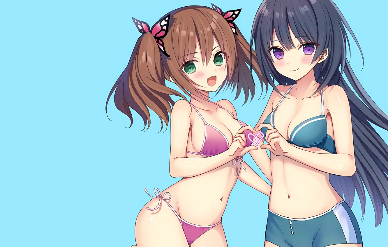 Photo wallpaper sexy, cleavage, green eyes, long hair, girls, brown hair, boobs, anime