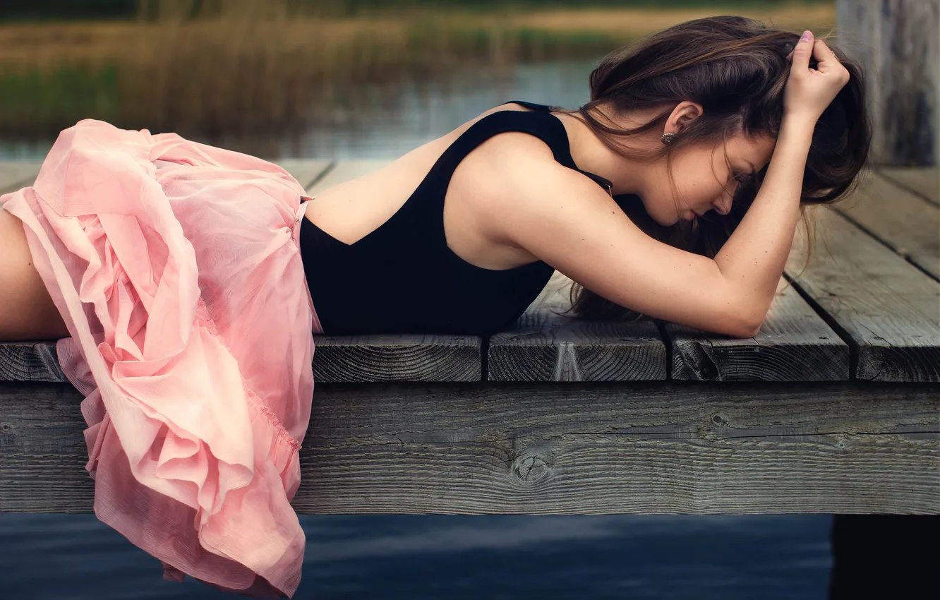 Photo wallpaper girl, pose, brunette, profile