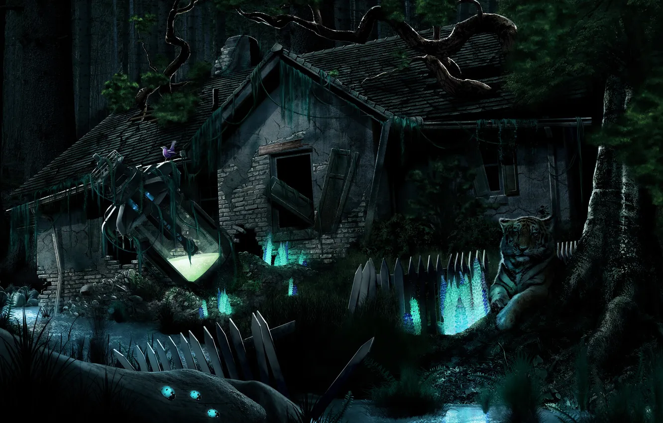 Photo wallpaper forest, tiger, fiction, plant