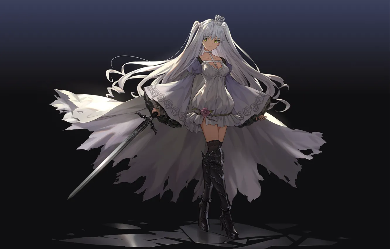 Photo wallpaper girl, weapons, background, sword, anime