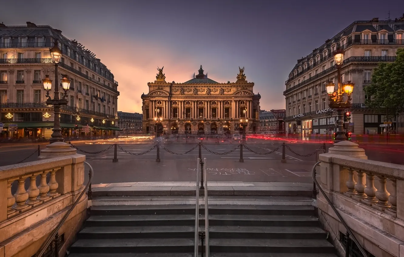 Photo wallpaper the sky, light, sunset, the city, lights, France, Paris, building