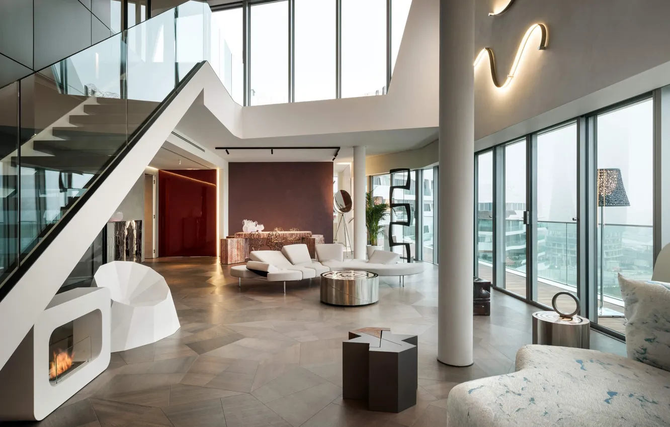 Photo wallpaper interior, penthouse, living room, Penthouse in Milano
