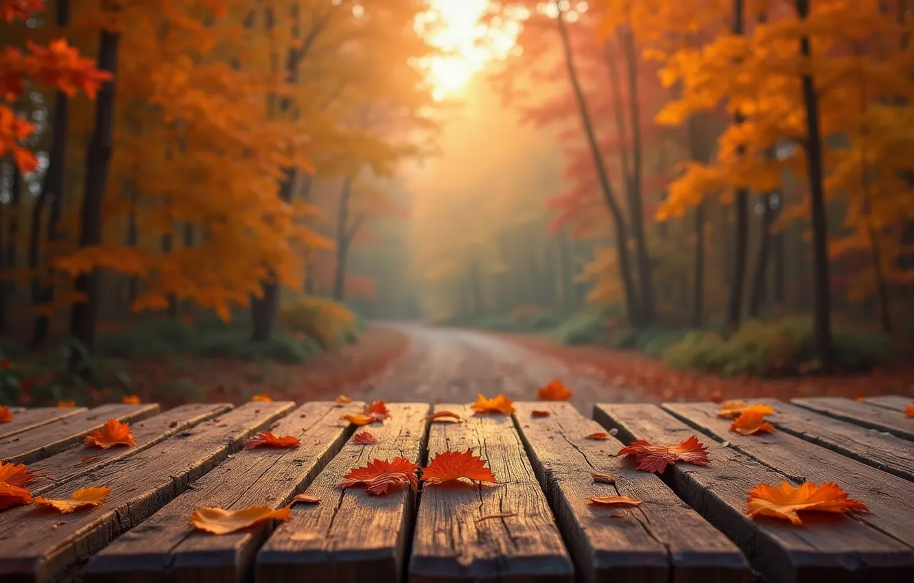 Photo wallpaper landscape, park, autumn, leaves