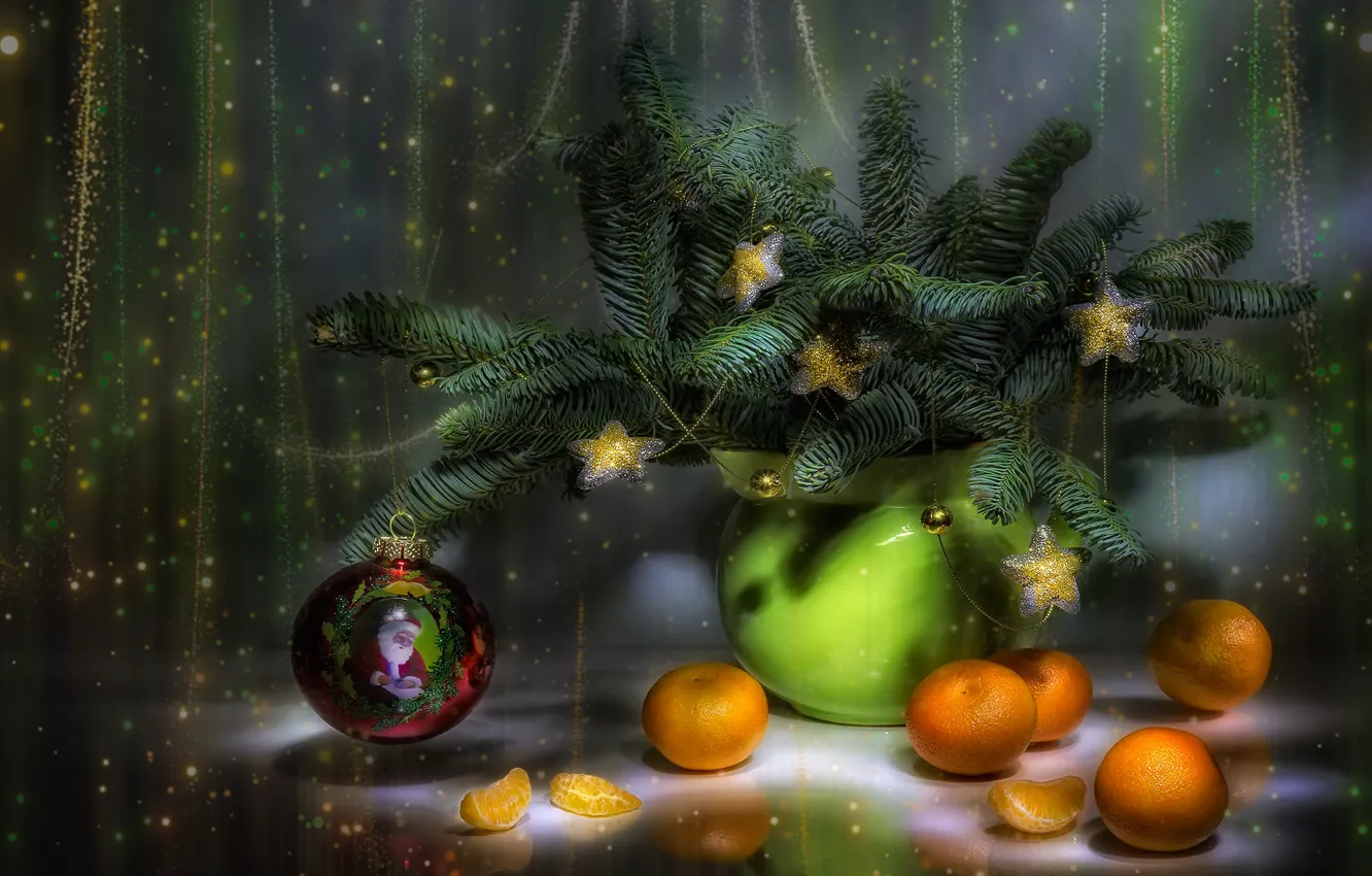 Photo wallpaper new year, still life, tangerines