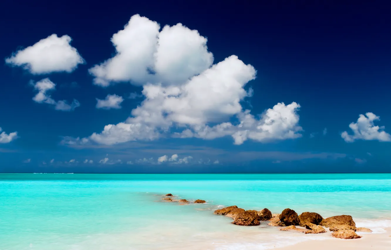 Photo wallpaper sand, sea, beach, the sky, water, clouds, landscape, clouds