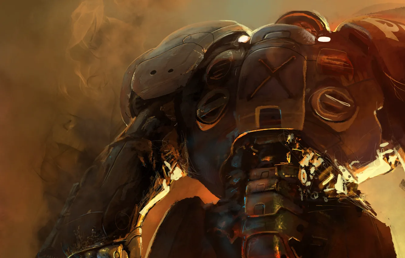 Photo wallpaper smoke, starcraft, Terran, marine, power armor