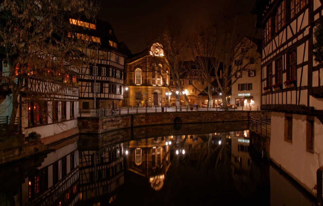 Photo wallpaper night, lights, France, home, channel, Strasbourg