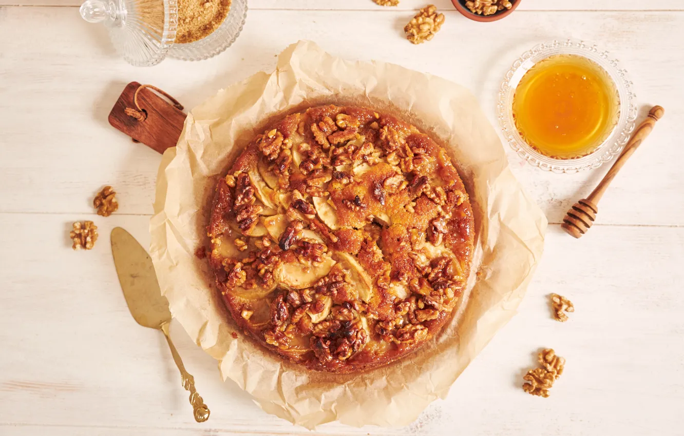 Photo wallpaper honey, pie, cake, nuts