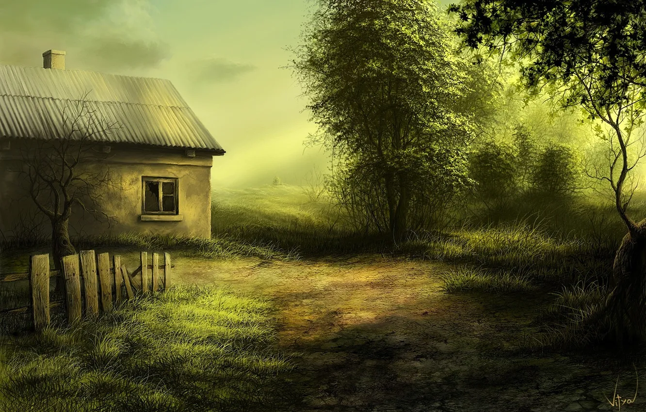 Photo wallpaper the fence, home, abandoned