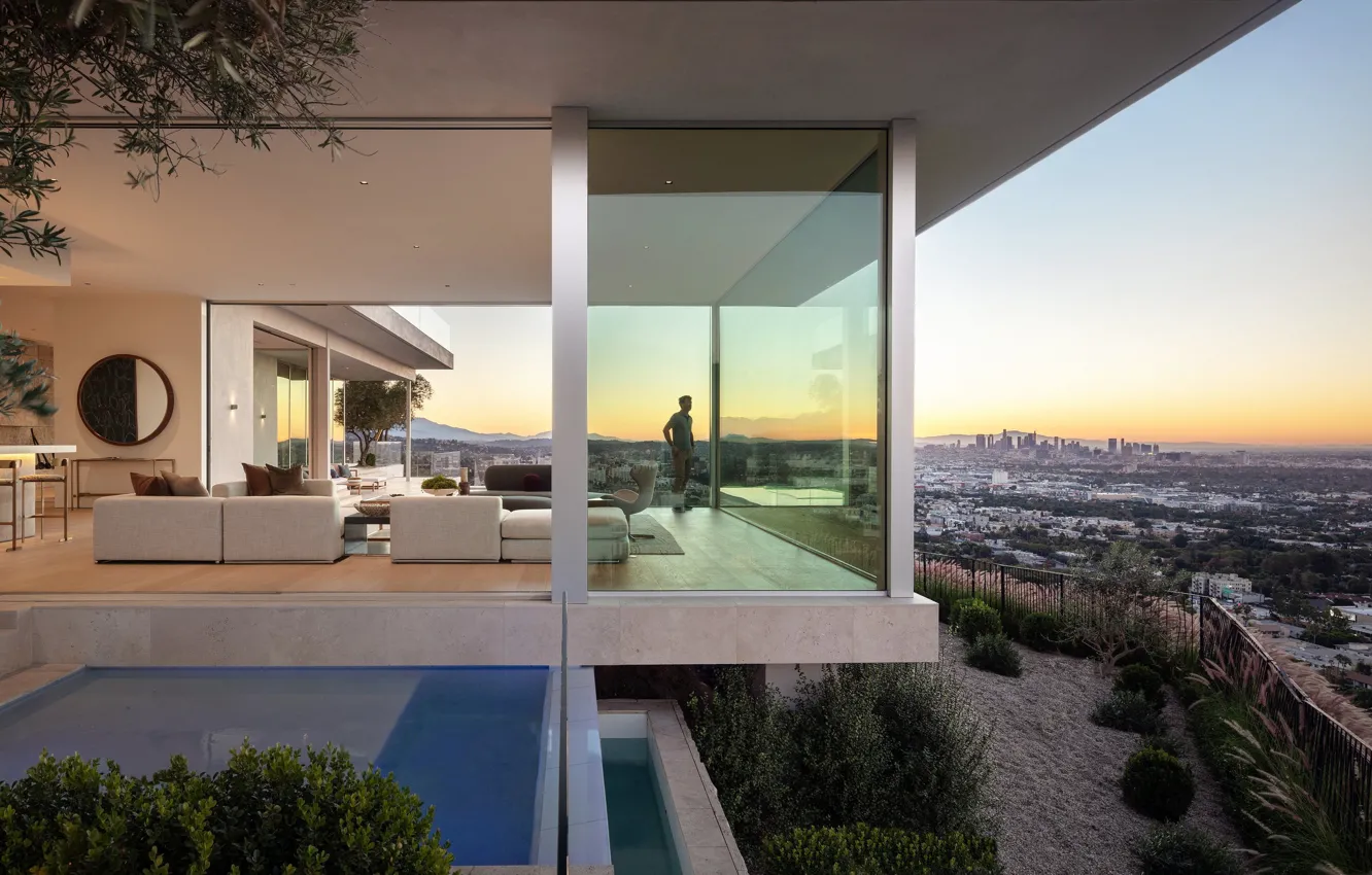 Photo wallpaper morning, CA, architecture, Los Angeles, California, by SAOTA, Hollywood Hills, Bellgave