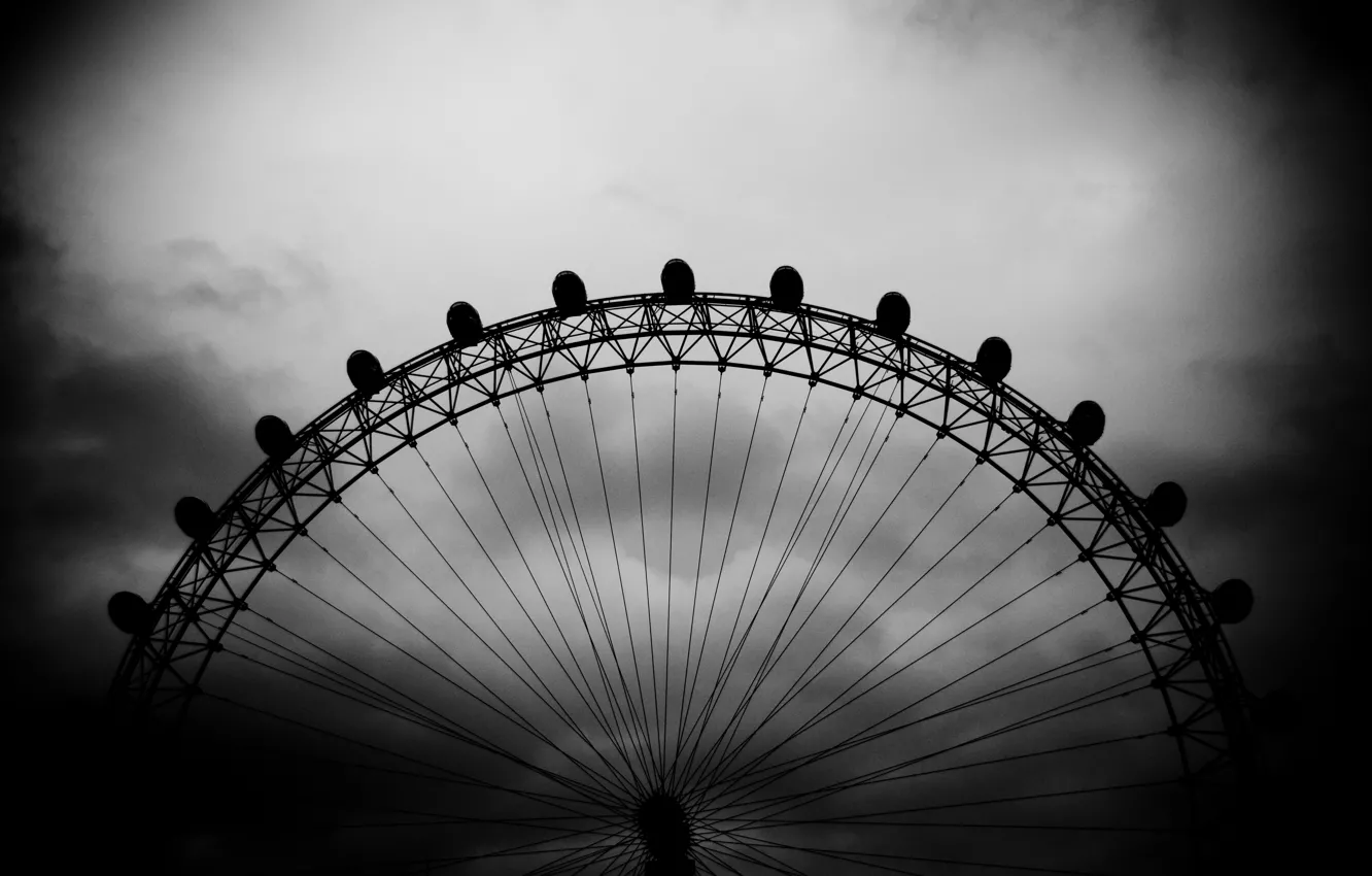 Photo wallpaper the sky, black and white, london eye