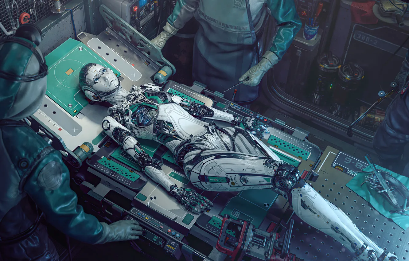 Photo wallpaper robot, woman, art, man, hi-tech, Doctor, technology, Cyberpunk