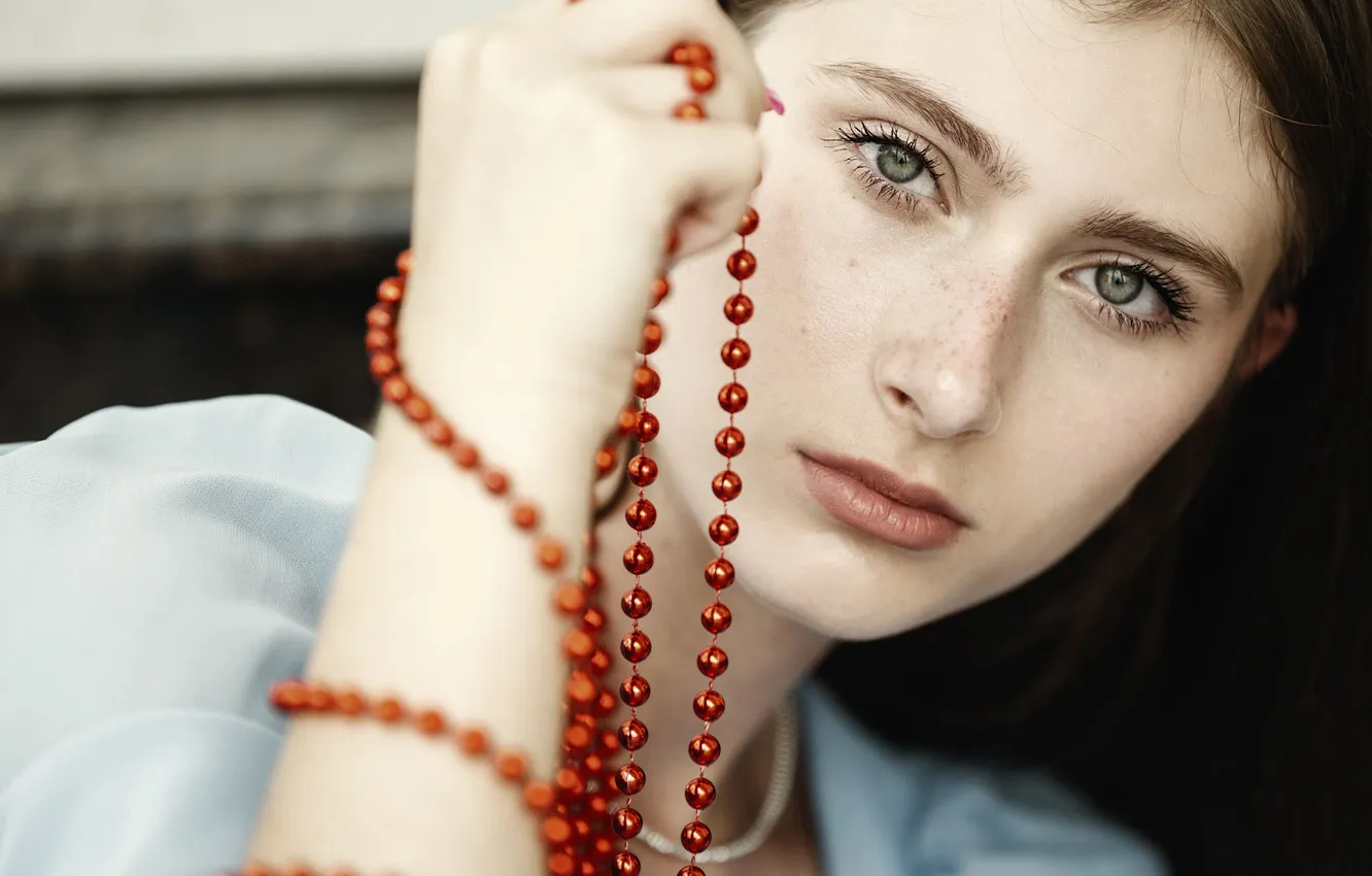 Photo wallpaper eyes, girl, beads, Denis Trufanov