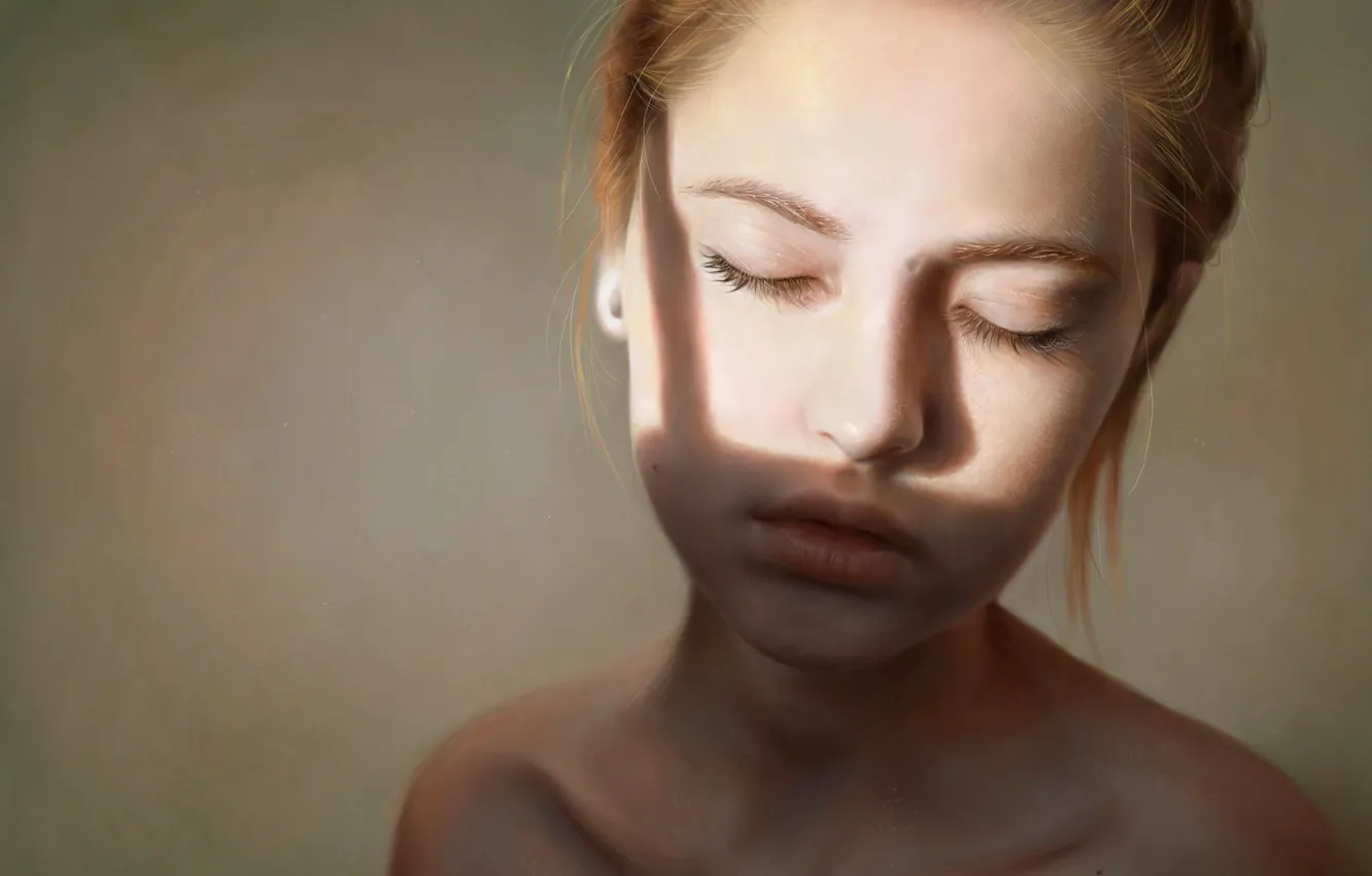 Photo wallpaper shadow, scar, background, hair, girl