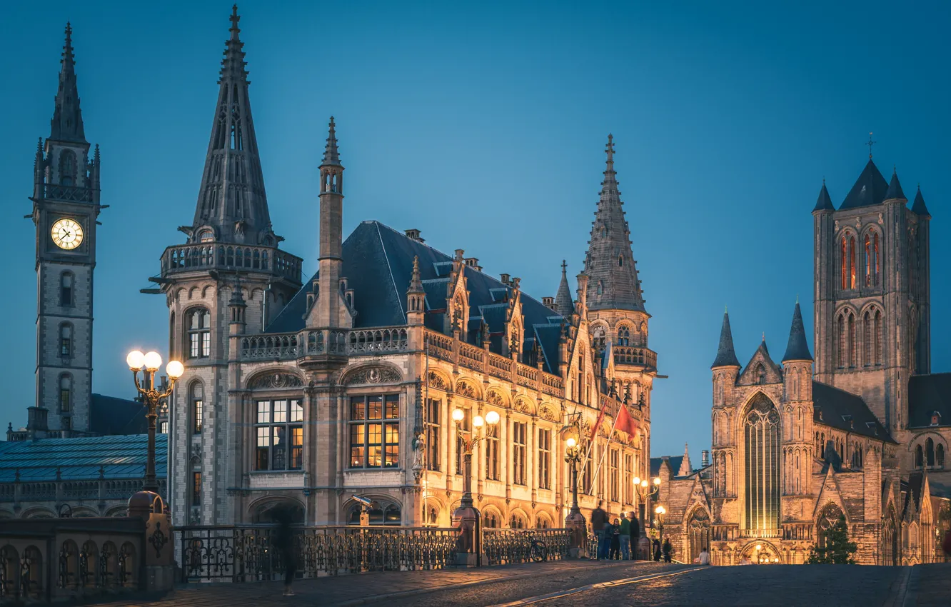 Photo wallpaper bridge, building, tower, Church, Belgium, architecture, Belgium, Ghent