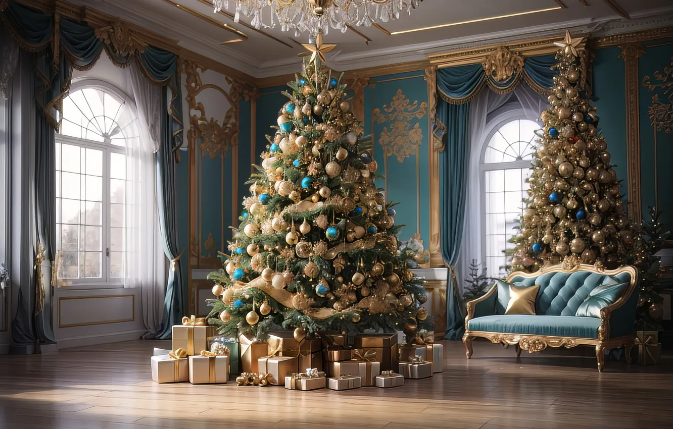Photo wallpaper room, tree, new year, interior, Christmas, Christmas, view, tree