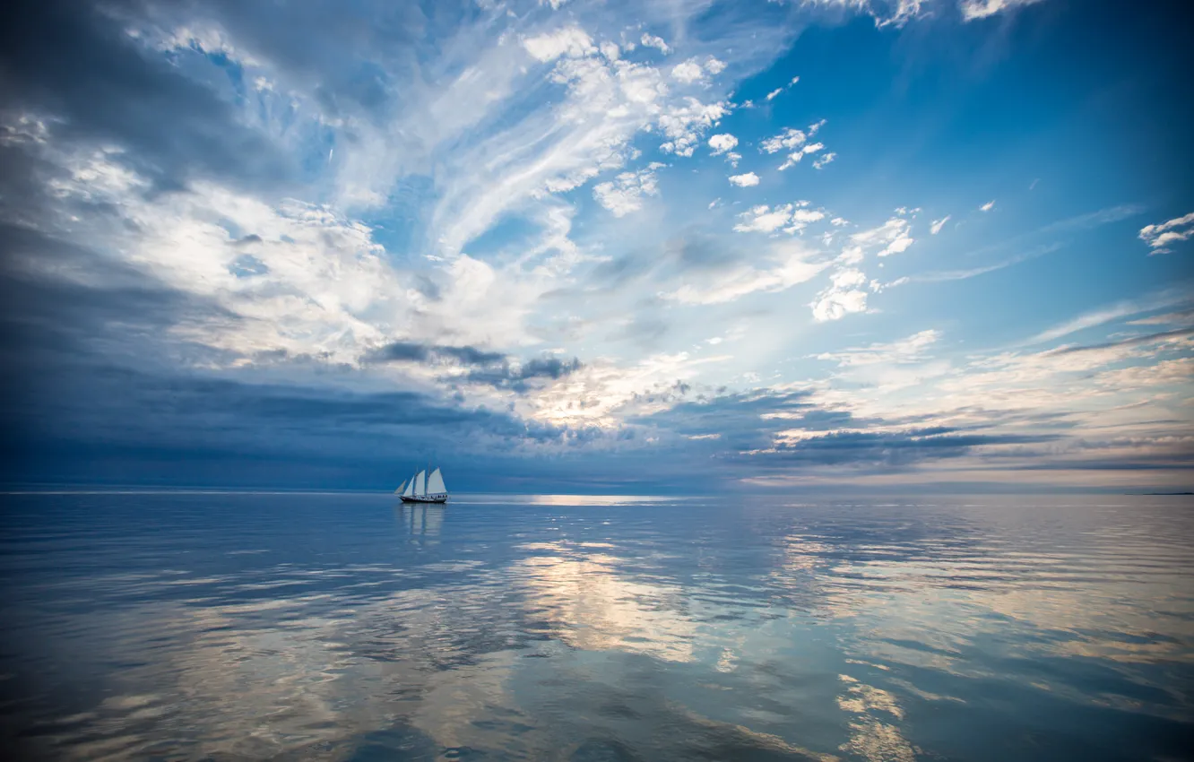 Photo wallpaper sea, landscape, ship