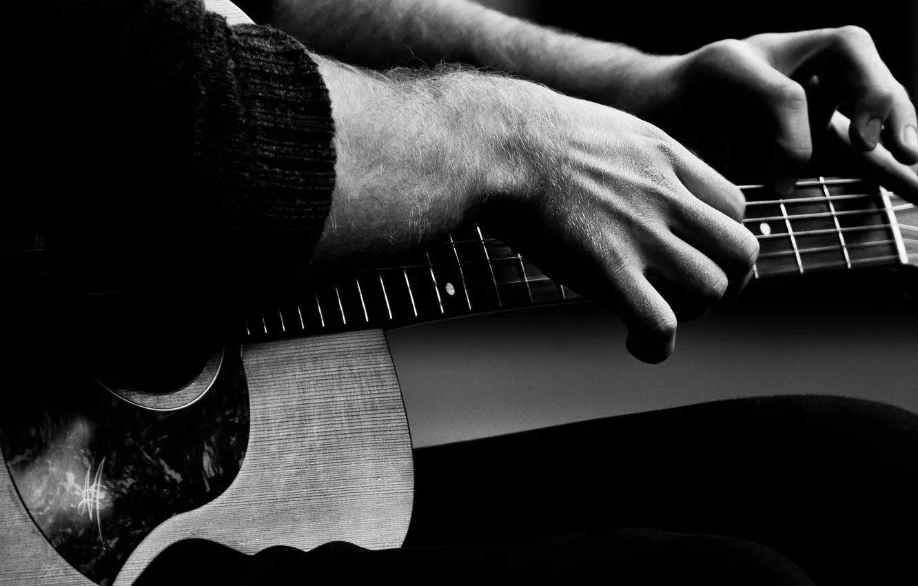 Photo wallpaper guitar, fingers, musician