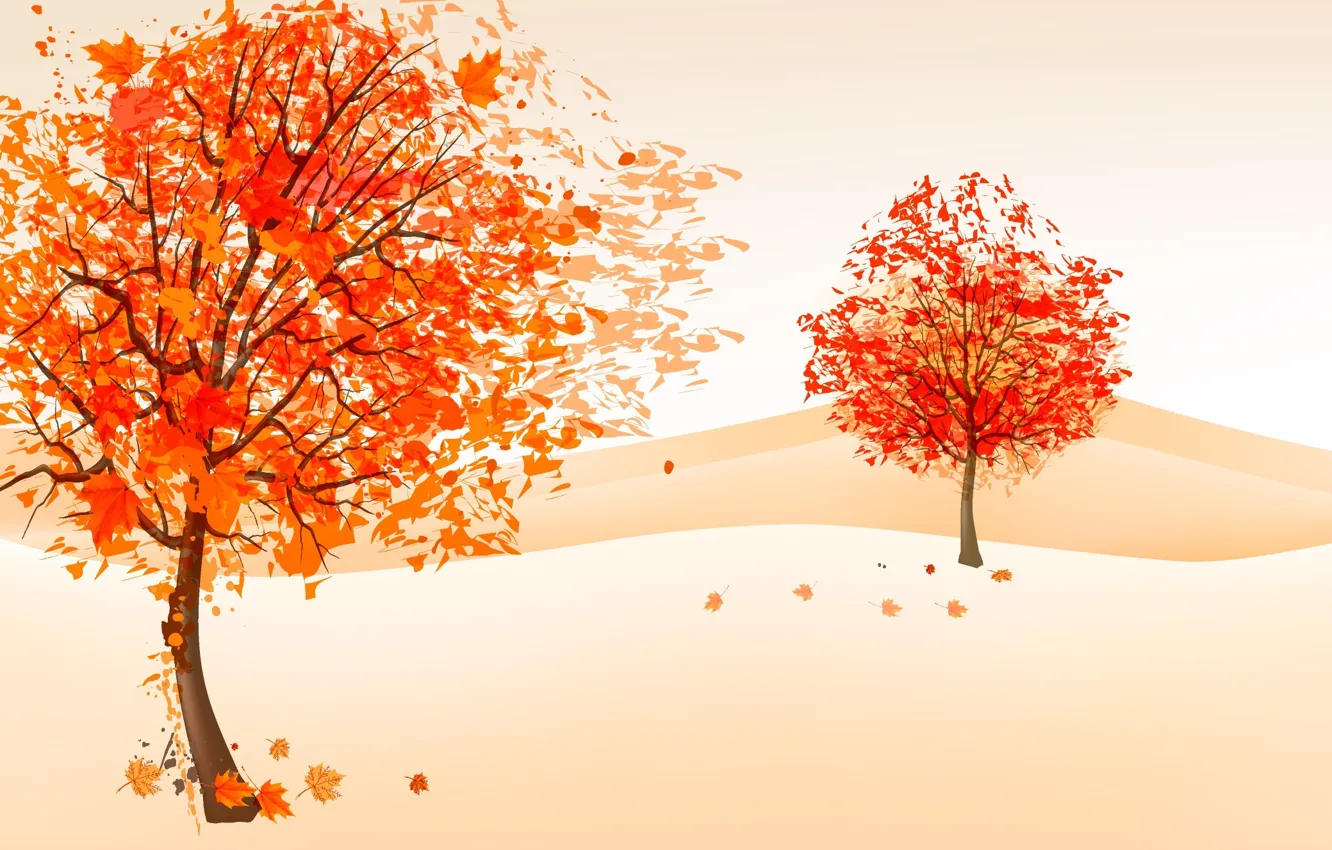 Photo wallpaper autumn, trees, the wind, foliage, figure