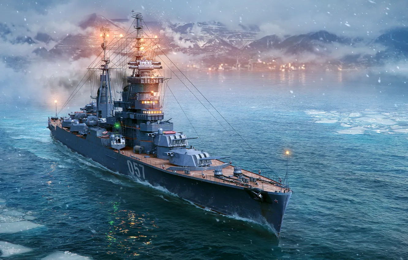 Photo wallpaper World of Warships, Artillery cruiser, Light cruiser, Cruiser D. 68-bis Alexander Nevsky