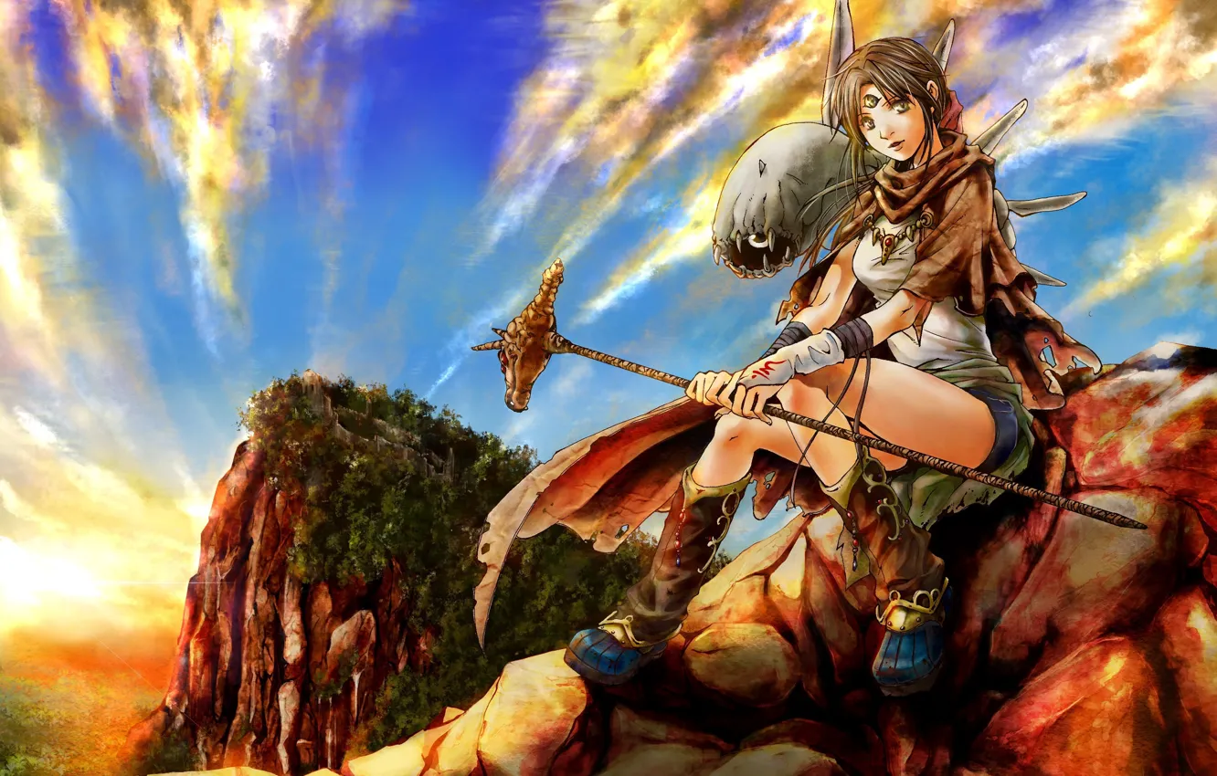 Photo wallpaper girl, sunset, being