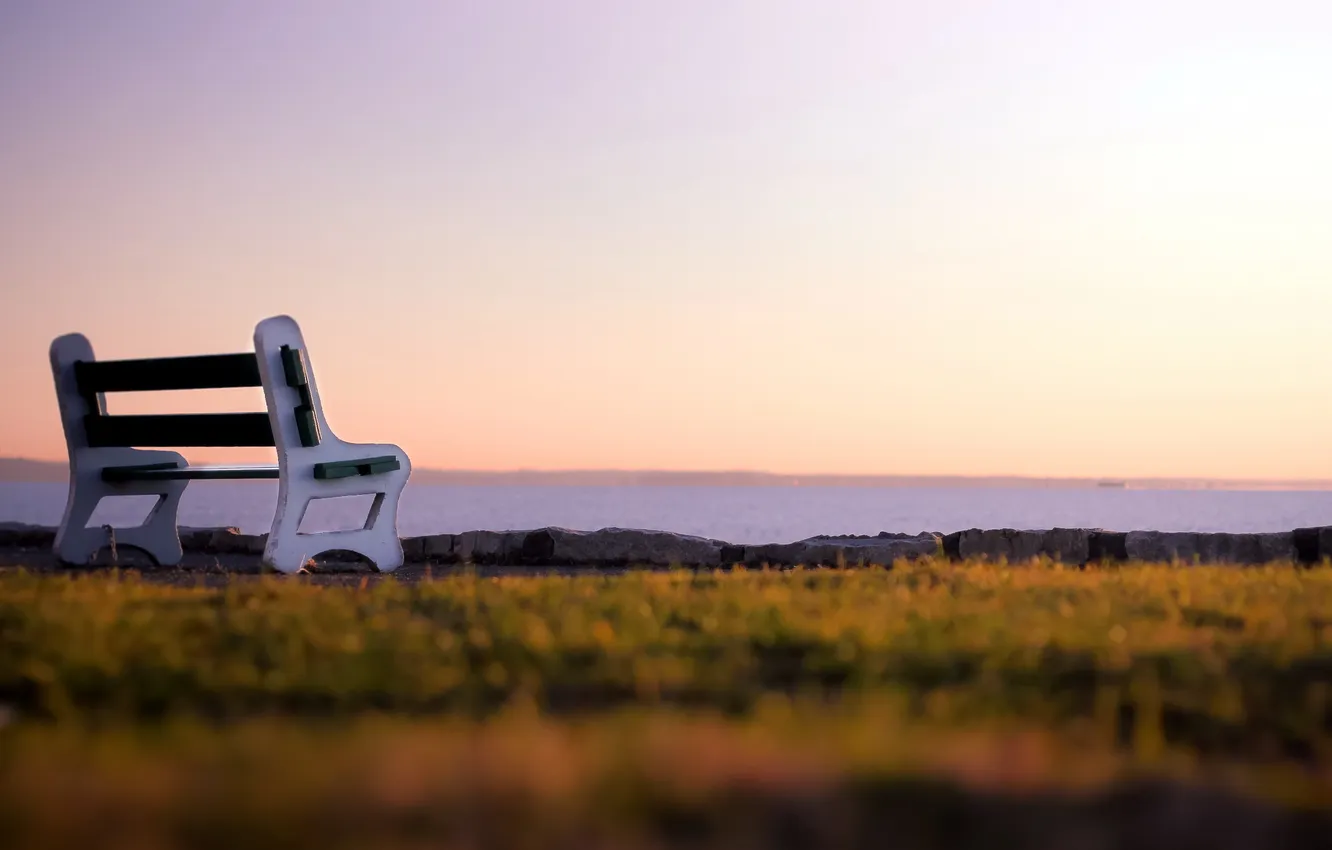 Photo wallpaper sea, the sky, landscape, bench