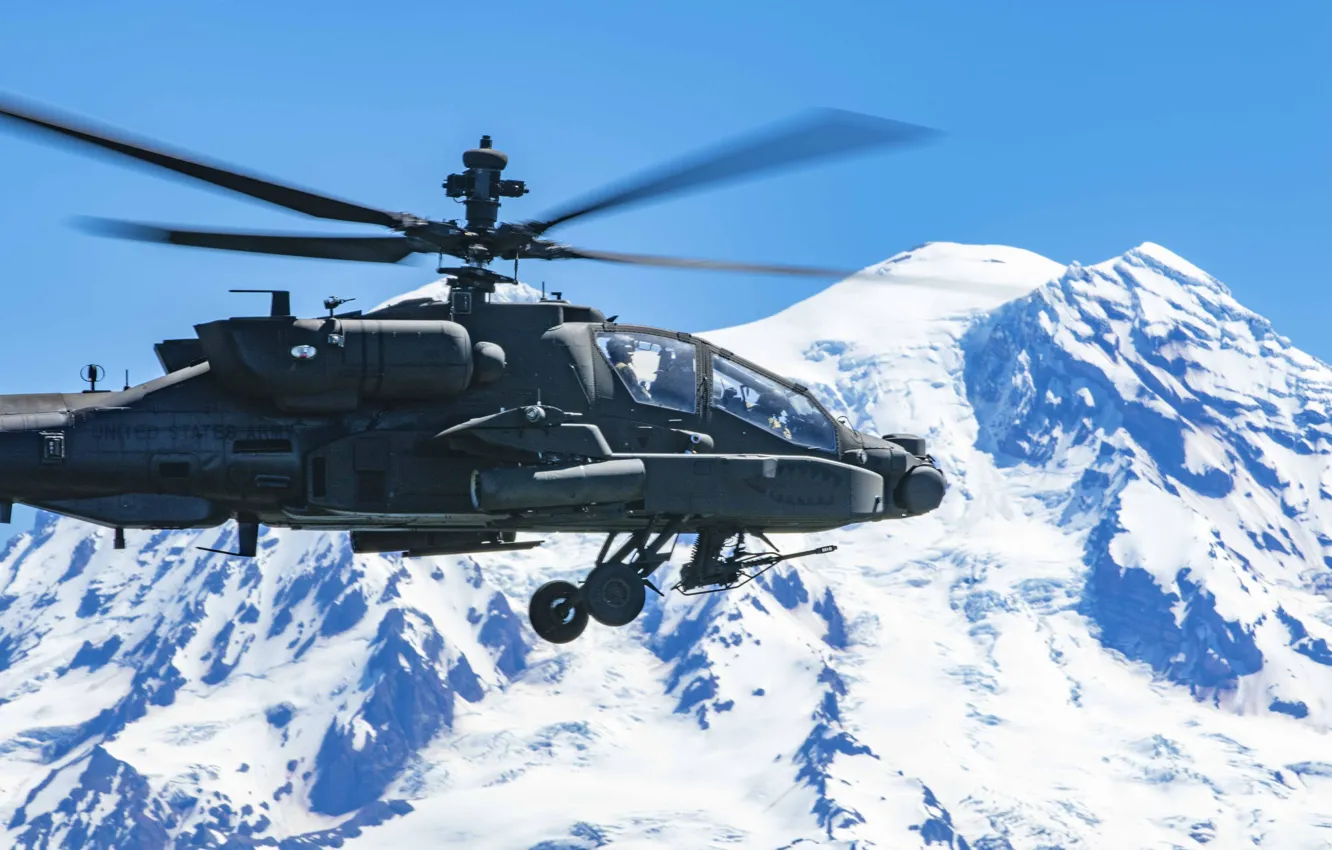 Photo wallpaper Mountains, Flight, Boeing, USA, McDonnell Douglas, Mount Rainier, Hughes Helicopters, Attack helicopter