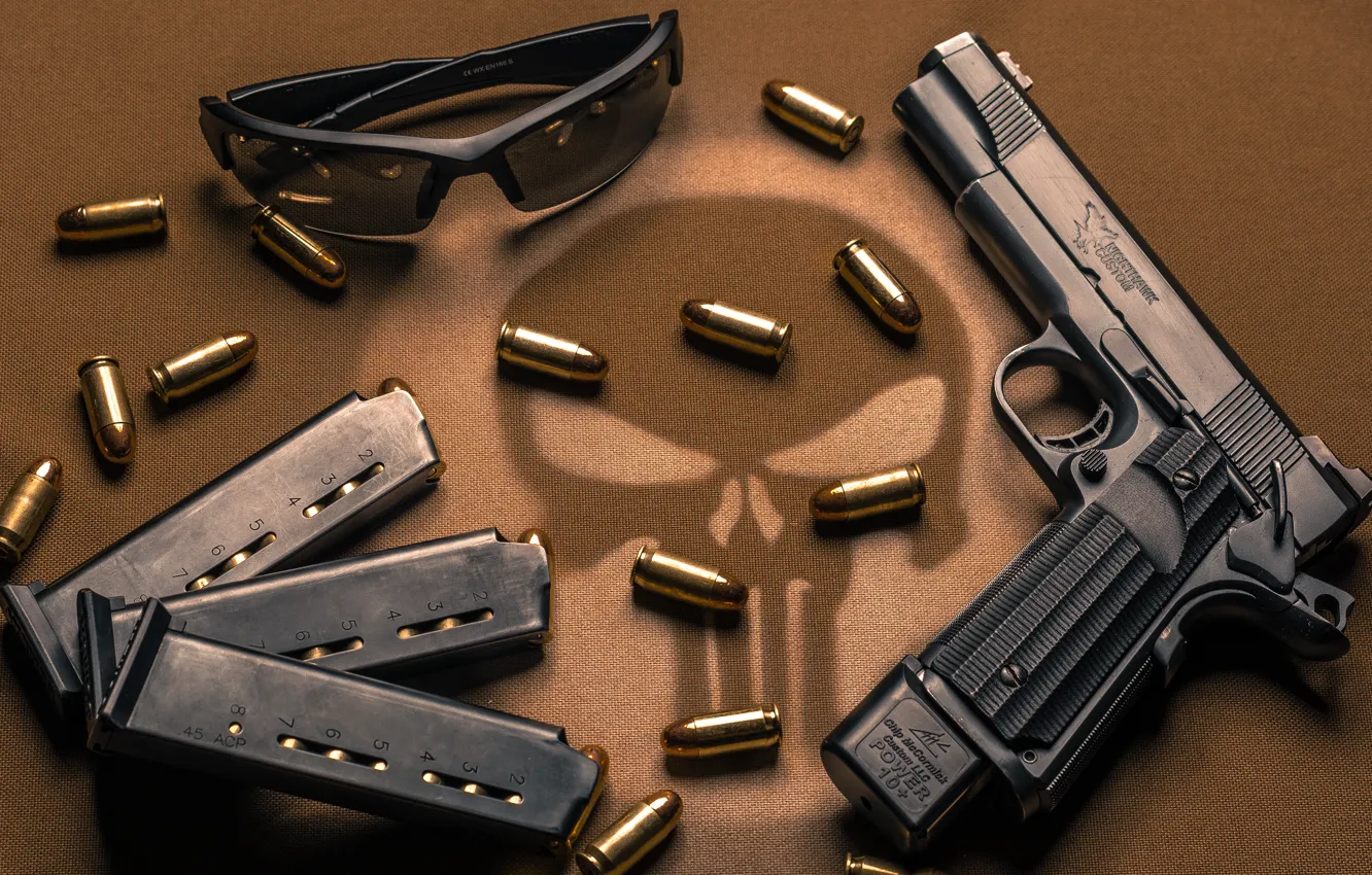 Photo wallpaper gun, weapons, cartridges, stores, 9mm, semi-automatic, Nighthawk Custom