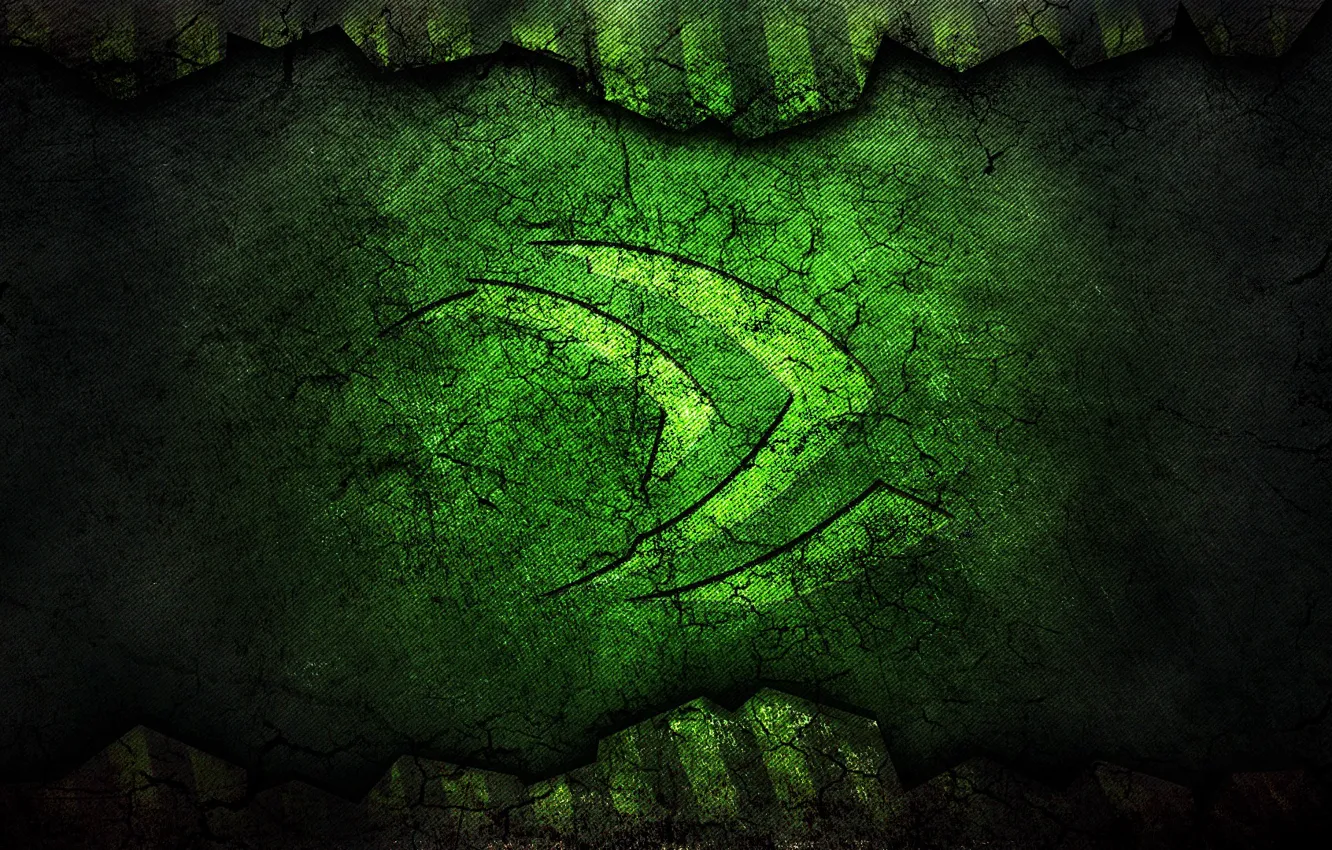 Photo wallpaper cracked, green, logo, technology, Nvidia
