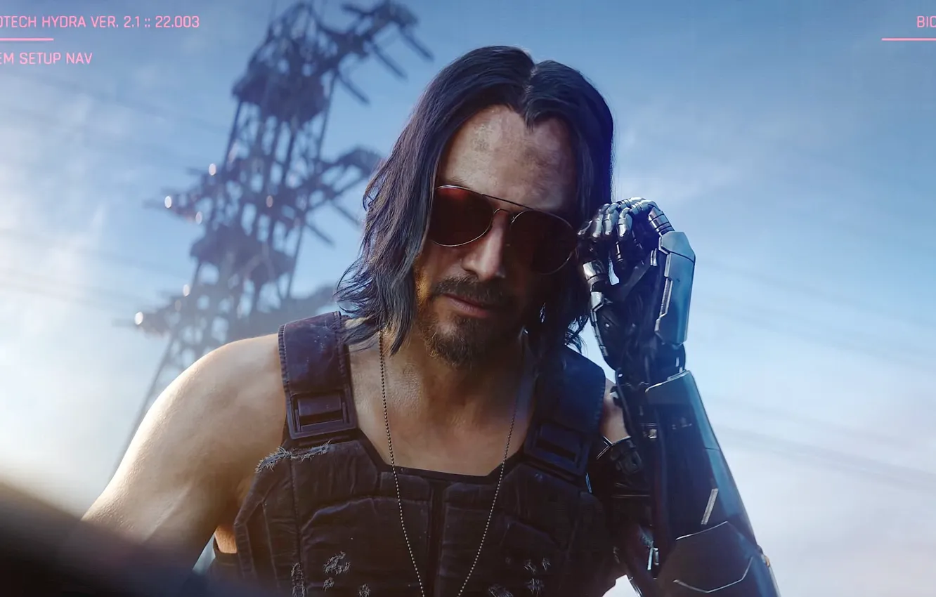 Photo wallpaper glasses, Keanu Reeves, prosthesis, Keanu Reeves, Cyberpunk 2077, CD PROJEKT RED, CD Project Red, Johnny …