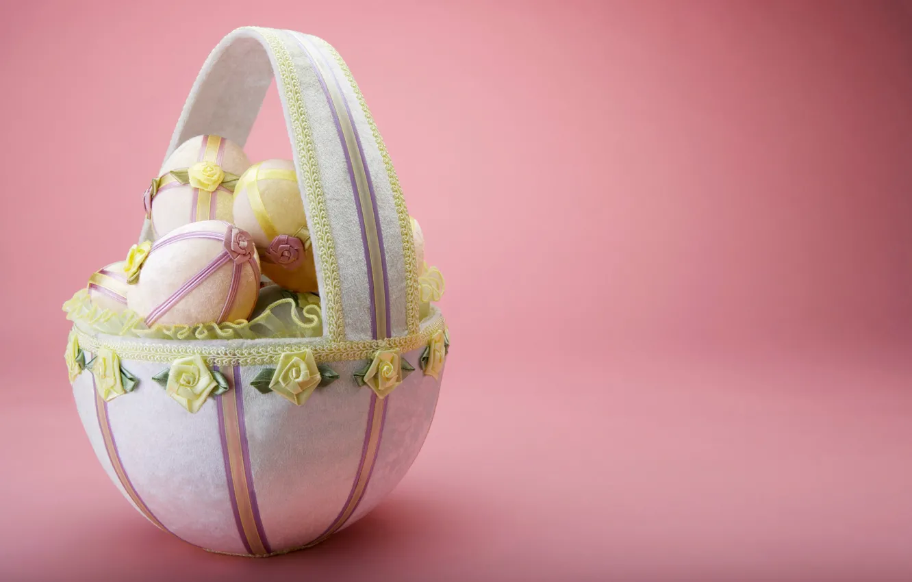 Photo wallpaper eggs, Easter, basket, bow, Sunday
