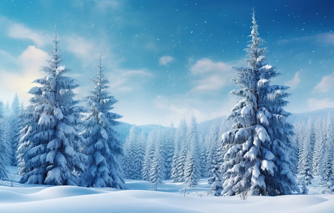 Photo wallpaper winter, forest, snow, trees, tree, forest, landscape, winter