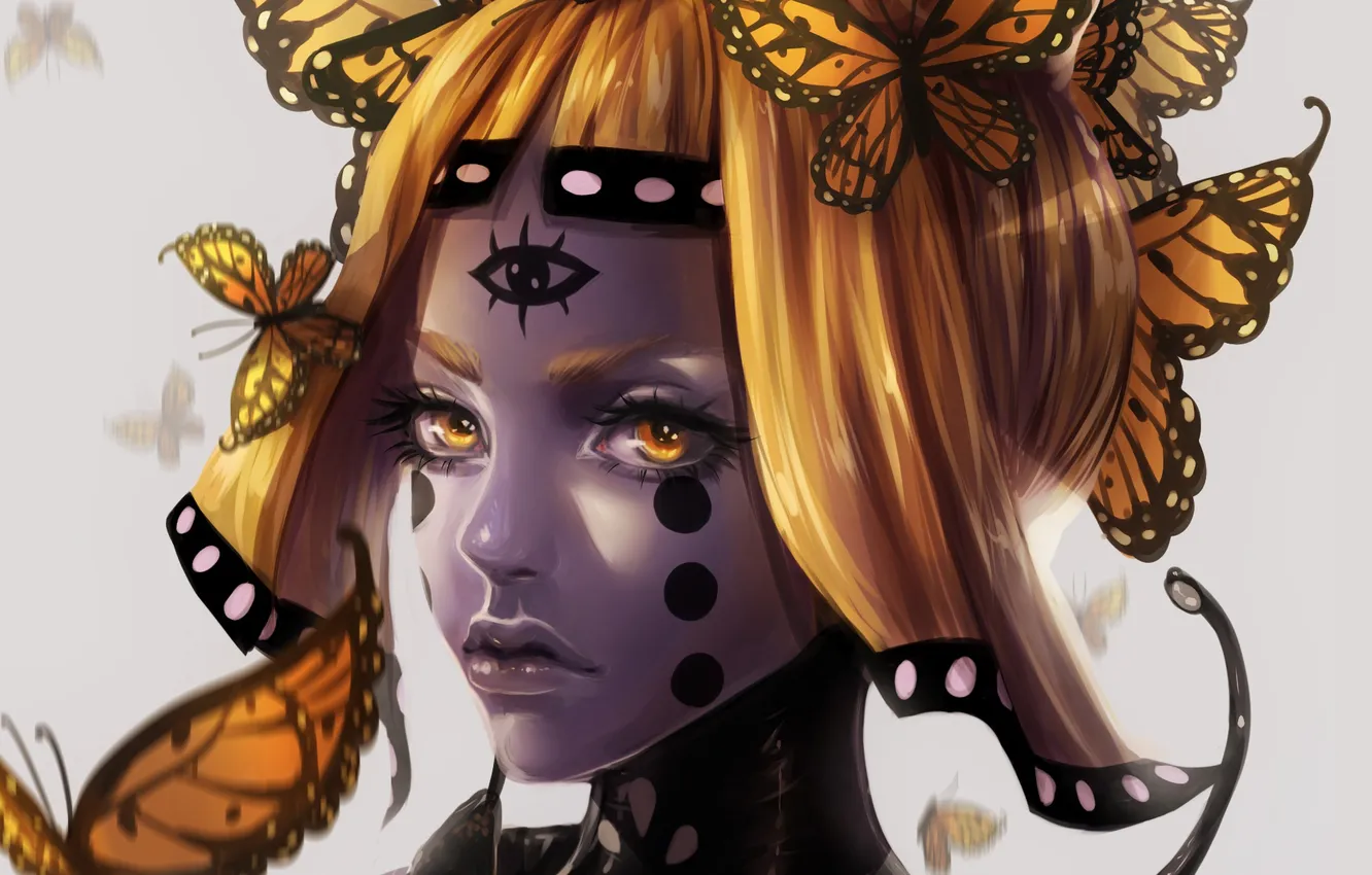Photo wallpaper girl, butterfly, portrait, art, renaillusion