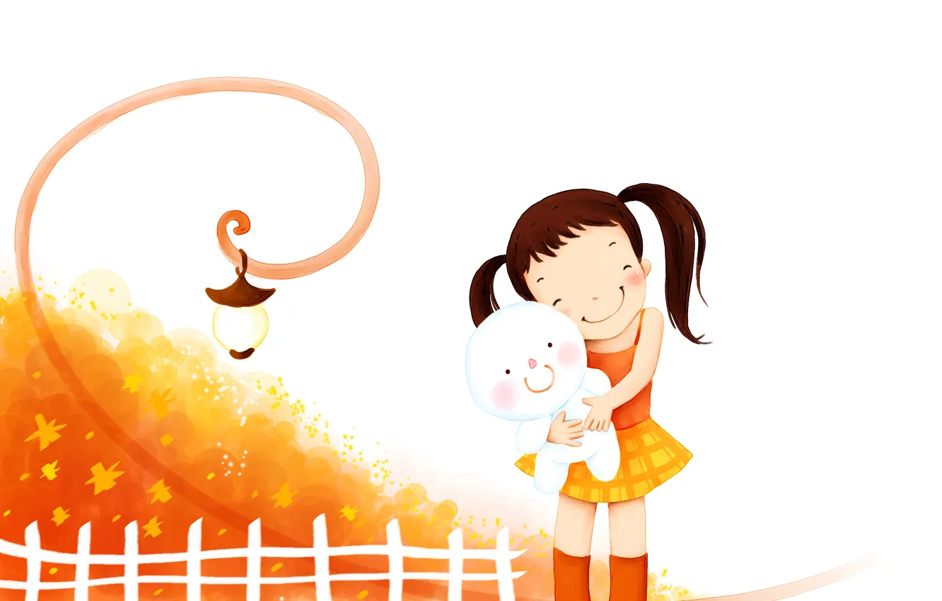 Photo wallpaper toy, the fence, flashlight, girl, baby Wallpaper, skirt, tails