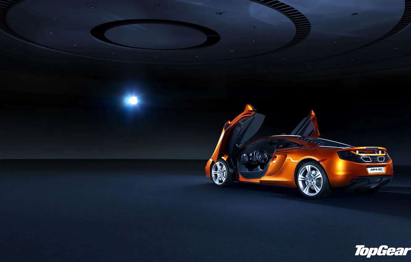 Photo wallpaper light, background, McLaren, the door, Top Gear, supercar, twilight, rear view