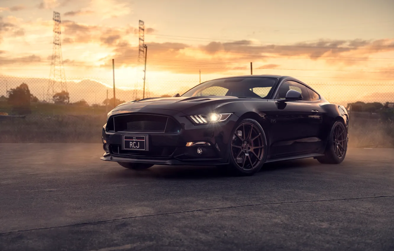 Photo wallpaper Mustang, Ford, Muscle, Car, Front, Black