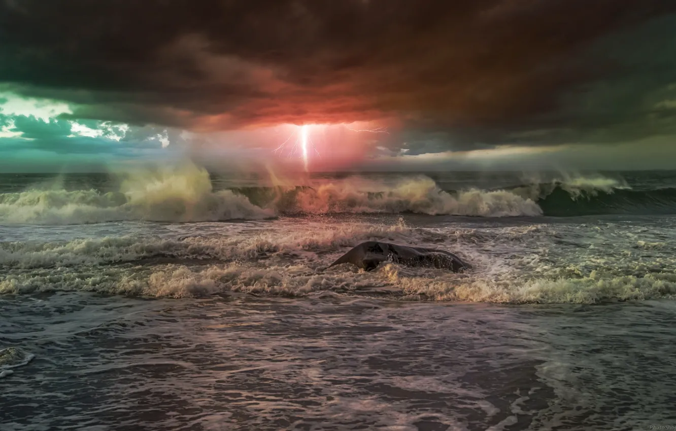 Photo wallpaper the storm, wave, the sky, the ocean, element