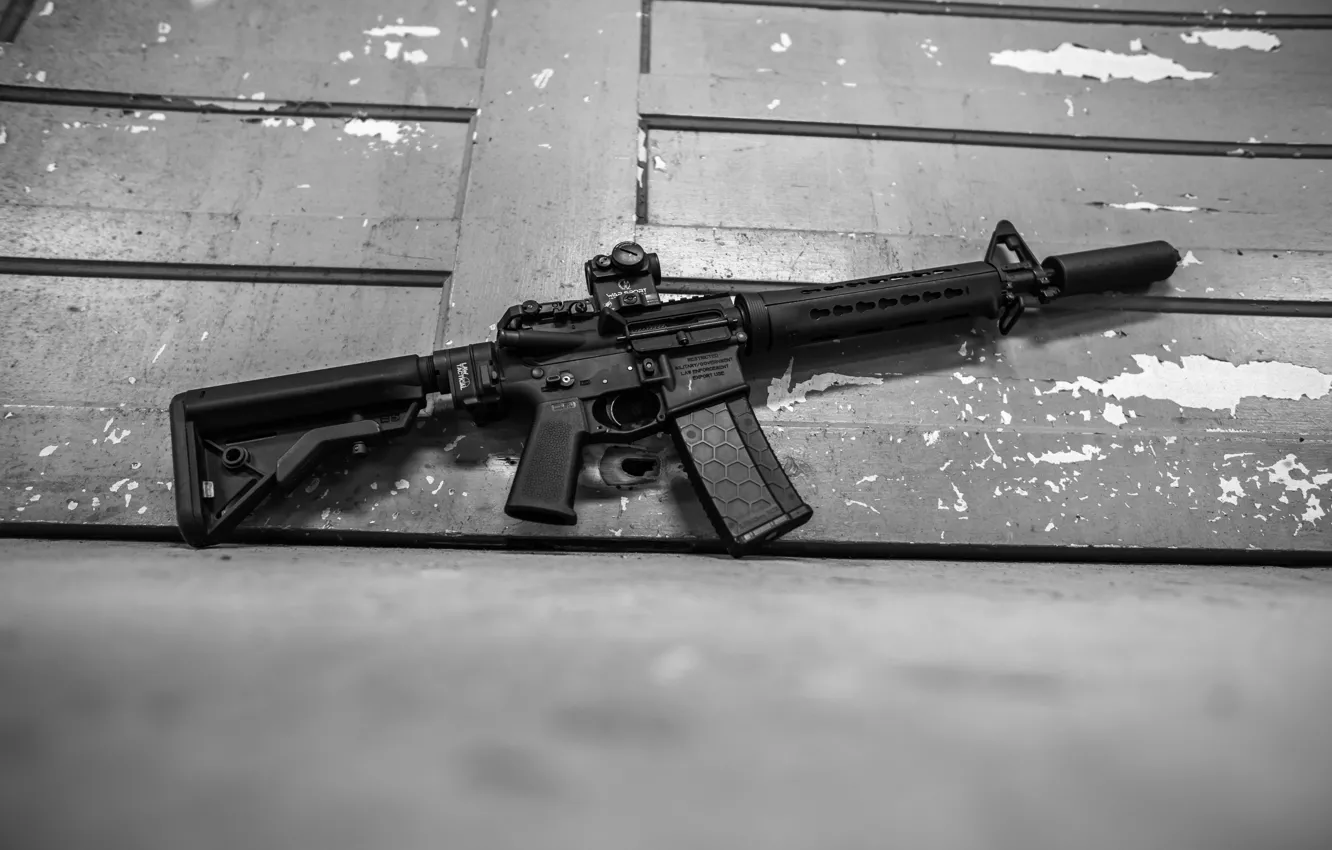 Photo wallpaper weapons, background, machine, muffler, assault rifle