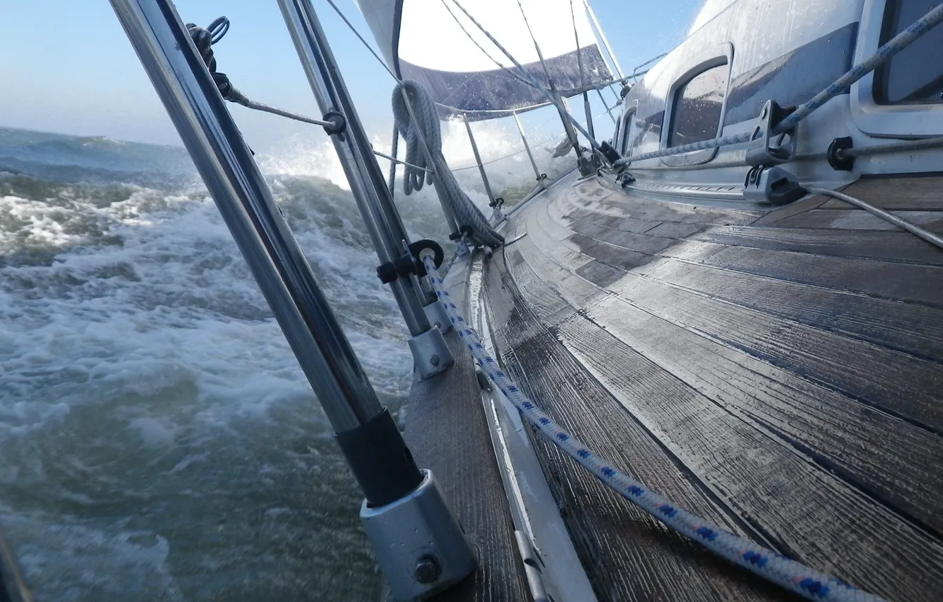 Photo wallpaper sea, wave, storm, the wind, yacht, sail