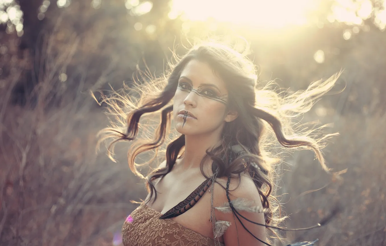 Photo wallpaper girl, hair, feathers, curls