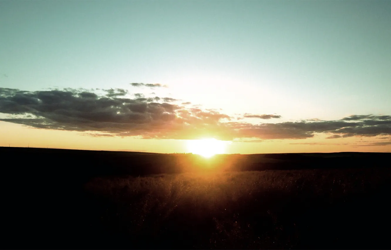 Photo wallpaper field, the sun, rays, light, sunset, nature